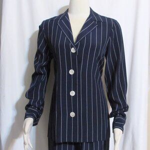 NEW Womens Ladies LAUREN by RL Navy & White Stripe Silk Pants Outfit S 4 $188